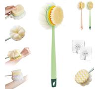 Bath Scrubber & Back Brush, Extra Long Handle, Shower Brush with Bath Balls and Bristles, Long-Handled Back Cleaning Bath Brush, Exfoliating Shower Ball (Green,B)