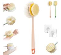 Bath Scrubber & Back Brush, Extra Long Handle, Shower Brush with Bath Balls and Bristles, Long-Handled Back Cleaning Bath Brush, Exfoliating Shower Ball (Pink,B)