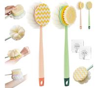 Bath Scrubber & Back Brush, Extra Long Handle, Shower Brush with Bath Balls and Bristles, Long-Handled Back Cleaning Bath Brush, Exfoliating Shower Ball (Mix,A)