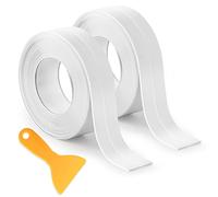 Bath Sealant Strip, Self Adhesive Waterproof Sealing Tape, 2 Roll 3.2m * 2.2cm Bathroom Sealant with Scraper Tool, Worktop Caulk Strip for Kitchen, Toilet, Sink, Bathtub (6.4m white)