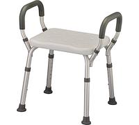 Bath Seat Shower Bench with Arms, Adjustable Shower Chair with Arms Padded Handles, without Back, Medical Shower Chair Bench Bath Stool Safety Shower Seat for Elderly, Adults, Disabled, 300 Lbs, White