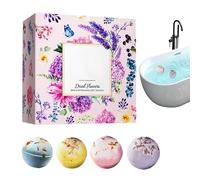 Bath Set, 4 Pack Floral Bath Bombs with Dried Flowers, Fizzy Bathe Gift Box 11 cm, Relaxing Spa Bathe Bombs for Women Girls Mothers Date Night Birthday Travel Home Bathroom Guest Toilet Use