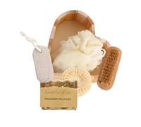 Bath Sets for Women Gift Bath Sponge, Feet Scrubber, Body Brush, Goat Milk Soap Gingered Peaches - Perfect Gifts for Women & Mom, Bath Spa Gifts in Heart-Shaped Box, Skin Care Set