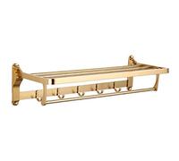 HSHTTKL Bath Shelf Wall Mounted Towel Rack Easy to Install，Antique Brass Bath Towel Rack Double Towel Shelf Bathroom Accessories Towel Bar，Gold Towel Bar Wall Shelf