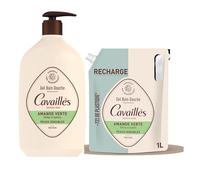 Bath Shower Gel - Green Almond | Protects & Regenerates the Skin | Gently Cleanses | Sensitive Skin | Soap Free | Pack: Shower Gel 1L + Eco-Refill 1L
