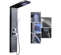 Bath Shower Mixer Black Shower Panel Tower System with LED Column Shower Bath Panel Rail Shower Mixer with Shower Head and Hose Stainless Steel Shower Panel Column Tower