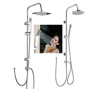 Bath Shower Mixer Set Rainfall Shower Head with Hose and Holder Set for Bathroom Dual Mixer Shower Heads Chromed Plated Square