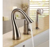 Bath Shower Mixer Tap Brushed 3 Holes Gooseneck Bath Mixer Tap Single Lever Deck Mounted Dual Mode,Brushed
