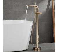 Bath Shower Mixer Tap Floor Standing Bath Tap Rotary Switch 2 Water Outlet Shower System with Tub Spout and Handheld Shower Faucet G1/2,Brushed Gold