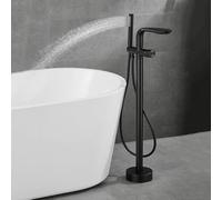 Bath Shower Mixer Tap Floor Standing Bath Tap Rotary Switch 2 Water Outlet Shower System with Tub Spout and Handheld Shower Faucet G1/2,Black
