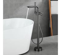 Bath Shower Mixer Tap Floor Standing Bath Tap Rotary Switch 2 Water Outlet Shower System with Tub Spout and Handheld Shower Faucet G1/2,Gun Gray