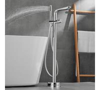 Bath Shower Mixer Tap Floor Standing Bath Tap Rotary Switch 2 Water Outlet Shower System with Tub Spout and Handheld Shower Faucet G1/2,Chrome Plated