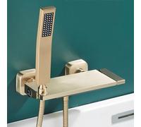 Bath Shower Mixer Tap Wall Mounted with Shower Head Hot and Cold Waterfall Bath Taps Wall Mounted Brass Brushed Gold