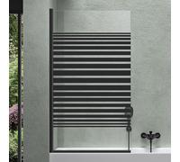 Mai & Mai Bath Shower Screen for Baths | Bath Screen | WH: 80×140cm | Safety Glass with Nano | 1 Folding Screen | Black Border | Frosted Striped Glass | Cortona201MS