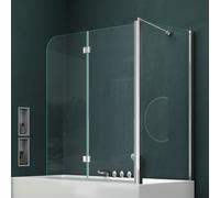 Mai & Mai Folding Shower Screen for Baths | Bath Shower Screen | WDH: 70×120×140cm | Safety Glass with Nano | 2 Folding Screens | with Wall Stabiliser | Cortona113