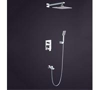 Bath Shower Set Rainfall in the Wall 8 Inch Spray Top Square Waterfall Polished Chrome Copper Faucets Hand Shower Set Hand Shower Mixer Tap (Color: Silver)