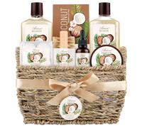 Bath & Shower Spa Basket Gift Set, Coconut Scent, with Shower Gel, Bubble Bath,Body Lotion, Bath Bomb,Bath Salt, Bath and