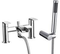 [Bath Shower Tap] Hapilife Waterfall Bathroom Bath Mixer Tub Taps with Handheld Shower Head Attachment, Modern Monobloc Dual Lever Bathtub Filler Taps 2 Hole, Chrome Brass, Deck Mounted