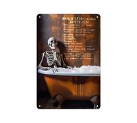 Bath Skull Bathroom Rules Vintage Aluminum Tin Sign - Edgy Gothic Bathroom RegulatiDecorative Metal Wall Sign, 8x12 Inches, Unique Restroom Sign for Alternative, Rock Halloween Style Homes