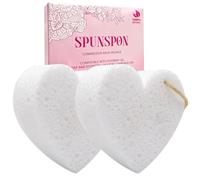 Bath Sponge, Natural Cellulose Sponge, Body Scrubber for Bathing, Exfoliating Shower Pouf for Shower - 4.3" x 4.1" x 2", Heart Shape, 2 Pack, White