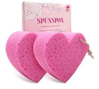 Bath Sponge, Natural Cellulose Sponge, Body Scrubber for Bathing, Exfoliating Shower Pouf for Shower - 4.3" x 4.1" x 2", Heart Shape, 2 Pack, Pink