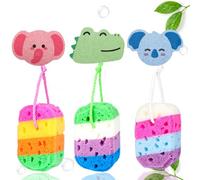 Bath Sponges, 6-Piece Body Sponge Set, Animal and Layered Designs | Use With A Usual Washing Product In The Shower, Individual Hanging Loops For Storage, Assorted Colours Aid Identification