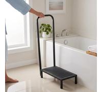 Bath Step Stool with Handle - Non Slip Bathroom Step for Elderly, Disabled & Seniors | Sturdy Steel Frame, Lightweight Portable Stool for Mobility Aid Support (Black Frame Black Bath Step)