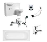 Bath Suite 1700mm Bath, 550mm Freestanding Vanity, WC With BTW Toilet & Bath Filler