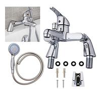 Bath Tap with Handheld Shower, 3 Modes Spray Bath Shower Filler Mixer Tub Tap 150cm Hose, Wall Mounted Single Lever Durable Chrome Solid Brass with Handheld Shower Head Faucet