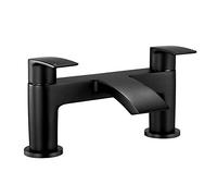 Bath Taps Black Waterfall Mixers Tub Tap Bathtub Filler Taps Bathroom Brass Round Dual Lever Deck Mounted 1/4 Turn Mono Monobloc