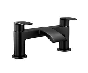 Bath Taps Black Waterfall Mixers Tub Tap Bathtub Filler Taps Bathroom Brass Round Dual Lever Deck Mounted 1/4 Turn Mono Monobloc
