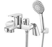 Bath Taps with Shower Attachment Bath Mixer Taps with Shower Head Modern Single Lever Bathroom Mixer Tap Deck Mounted Tub Tap Set 180mm Chrome Brass,3 Mode Handshower, 1.5m Shower Hose