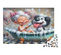 Bath Time Fun 1000 Pieces Jigsaw Puzzle for Adults 14+, Eco-Friendly Cardboard, Baby Dog Bath, Stress Relief Entertainment, Creative Family Activity, Great Gift Idea 52x38cm/1000pcs