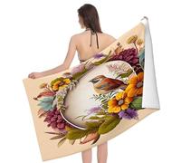 Bath Towel Colorful Wild Flowers Flower And Bird Pattern Quick Dry Bath Towel Highly Absorbent Men Pool Blanket, For Gym, Outdoor, Holiday, 80x130cm