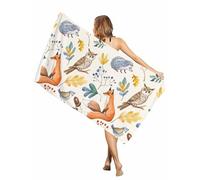 Bath Towel Fall Autumn Leaves Animals Owl Fox Hedgehog Bird Large Towel | Beach 80x130Cm Fade Resistant Large Towel Washable Big Bath Sheet Everyday Use Salon