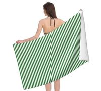 Bath Towel Green And White Stripes Beach Towel Microfiber Beach Sheets Durability Sports Towels For Men Women Spa Swimming Pools 80X130Cm