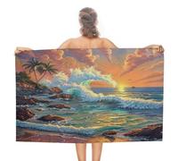 Bath Towel Retro Abstract 70S Sea Wave Rustic Tropical Summer Beach Palm Trees Seagulls Microfiber Bath Sheet Super Absorbent Towels For Beaches Swimming Pools 80X130Cm
