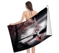 Bath Towel Tower Standing On The Bank Of A River Pattern Swim Towel Lounge Portable Pool Blanket, For Workout, Gym, Shower, 80x130cm