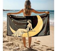 Bath Towels A Woman In A White Dress Sits On A Crescent Moon Under A Starry Night Sky Bath Towel Bathroom Hand Towels 0
