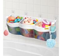 Bath Toy Organiser, 3 Compartment Bathtub Toys Storage Bag, Shower Organiser No Drilling, Quick Access Bath Toy Net Holder Baby Shower Caddy Tub Quick Dry Baby Bathroom Toys Storage Accessory Grey