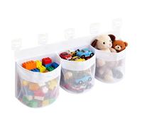 Bath Toy Organiser Net Bag,Bathroom Toy Hanging Organiser Mesh Bag 3 Compartment with 5 Self Adhesive Hooks,Large Openings Quick Drying Bathtub Basket,Bathroom Gametoy Tidy for Accessing & Sorting