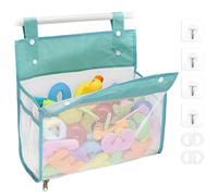 Bath Toy Organizer Multiple Ways to Hang, Extra Large Opening Bathroom Toy Holder, Bottom Zipper Bathtub Toy Storage Bag (Blue)