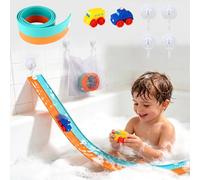 Bath Toy Set, 5 Ft Flexible Race Track Car for Kids with 2 Mini Cars, Suction Cups & Mesh Storage Bag, Educational Gift for 3+ Year Olds Boys Girls