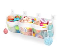 Bath Toy Storage, 3 Compartments Bathroom Toy Organiser Bag, Shower Organiser No Drilling, Quick Access Bath Toys Net Holder Baby Shower Caddy Tub Quick Dry Baby Bathroom Toys Storage Accessory White