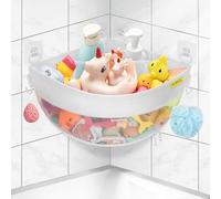 Bath Toy Storage Corner Wall Mounted, 16.35 L Shower Caddy Bath Toys Holder, Bottom Zipper Mesh Bathtub Toys Storage Organiser Bag, Baby Shower Basket Quick Dry Tub Toy Net Bathroom Accessory