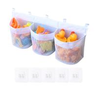 Bath Toy Storage Net, 60cm Mesh Baby Bath Toy Holder Bag, Bath Toy Tidy for Accessing Sorting Toys with 5 Suction Hooks, Bath Toy Organiser with 3 Compartment Large Openings, Quick-Drying Design