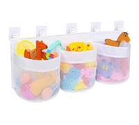 Bath Toy Storage Net with 3 Compartment Large Pockets & 5 Strong Suction Hooks, 60cm Quick Drying Bathtub Holder Mesh Baskets, Hanging Tidy Organiser Bag for Toys Storage and Classification(White)