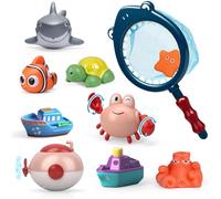 Bath Toys 10 Pack, Baby Shark & Animal & Boat Bath Toys for Toddlers Kids, Soft Squeezable Floating Water Toys with Storage Bag, Bathtub Pool Beach Safe Gifts