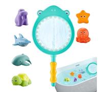 Bath Toys, 6-Piece Animal Water Set with Fishing Net, Fun Interactive Catching Game Toddler, Compact Sturdy Engaging Bath times Activities for Boys, Girls, and Kids at Home