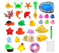 Bath Toys for Toddler 3-5, 31PCS Bathtub Playset , Light-Up Floating Turtle, Squeezable Dinosaur Float, Wind-Up Infant Toys, Rubber Ducks, Suction Connect Building Set with Mesh Organizer